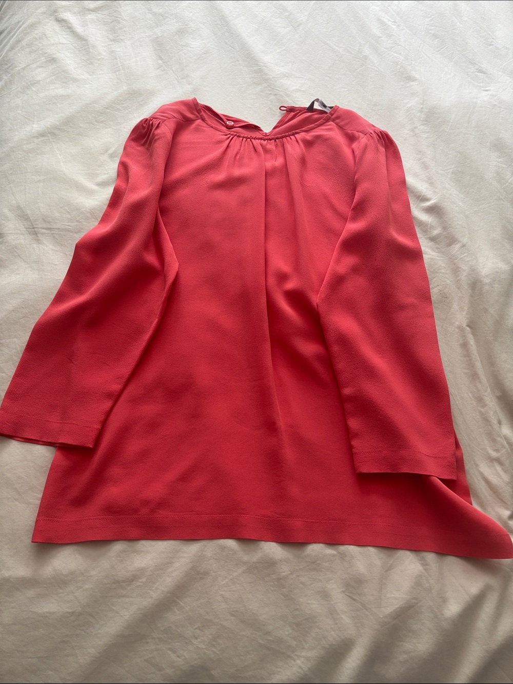 Women's Pleated Keyhole Tunic Top in Coral Red